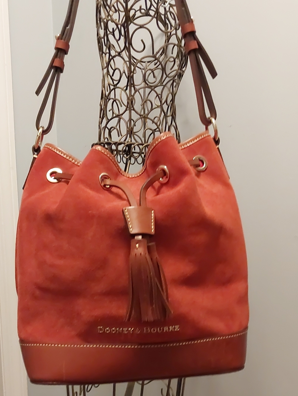 Dooney & Bourke Orange Suede Drawstring Bucket Bag